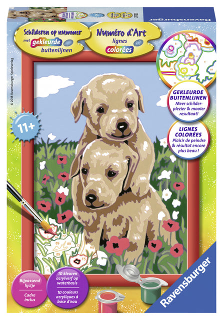 Schilderen op nr ravensburger knuffelende puppies