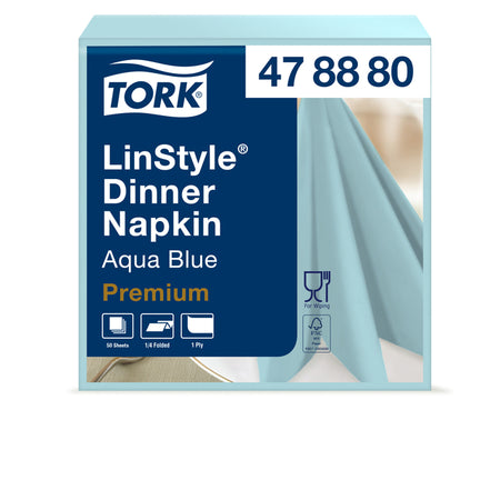 Tork - Abendessenserviette Linstyle 1/4 Falz 1-lagig 390x390mm 50 Blatt Aquablau 478880