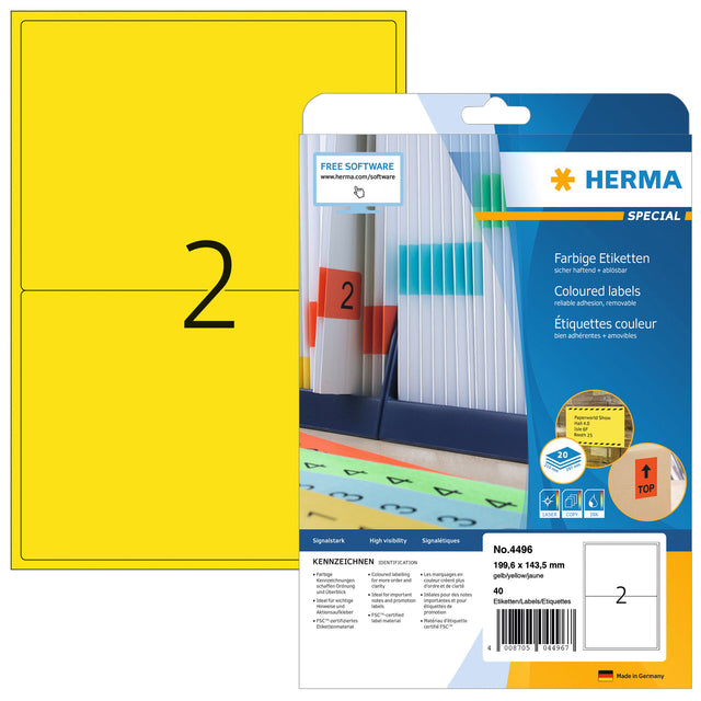 HERMA - Etikett 4496 199,6x143,5mm gelb 40 Stück