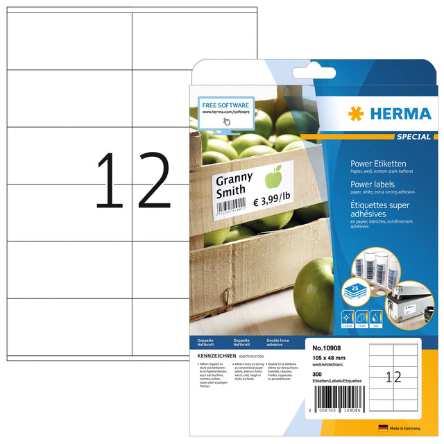 HERMA - Label Power 10908 105x48mm weiß 300 Stück