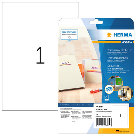 HERMA - Etikett 8964 210x297mm transparent glänzend 10 Stück