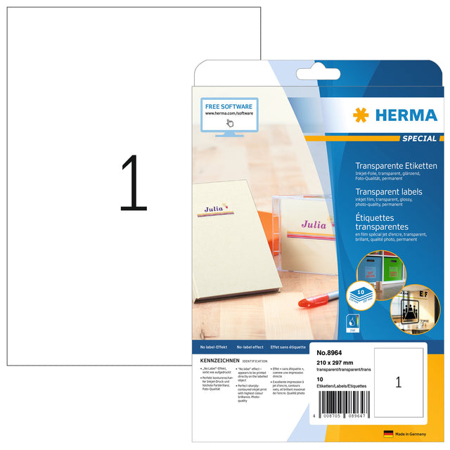 HERMA - Etikett 8964 210x297mm transparent glänzend 10 Stück