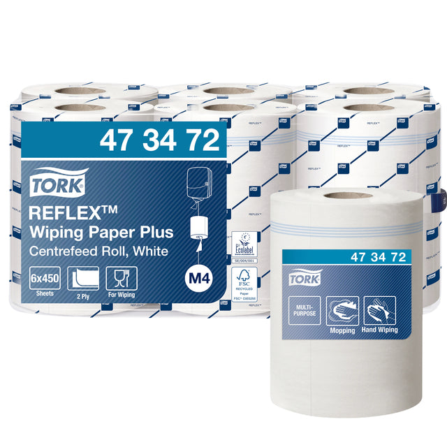 Tork - Reinigungspapier M4 Reflex Plus Advanced 2-lagig 450 Blatt weiß 473472