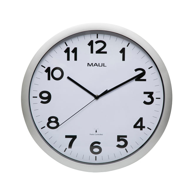 MAUL - Wanduhr Step RC Ø40x5cm silberfarbener Kunststoffrahmen inkl. Batterie