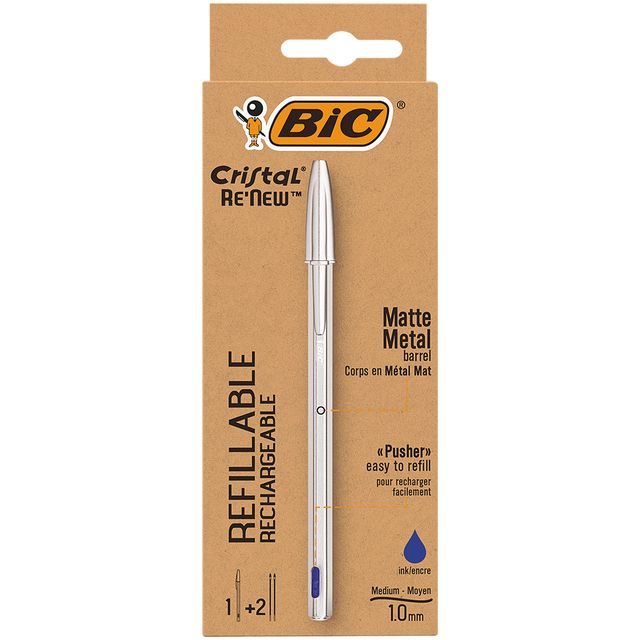 BIC - Kugelschreiber Cristal Re-new medium silber + 2 Ersatzminen blau | 11340 Stück