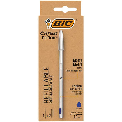 BIC - Kugelschreiber Cristal Re-new medium silber + 2 blaue Minen