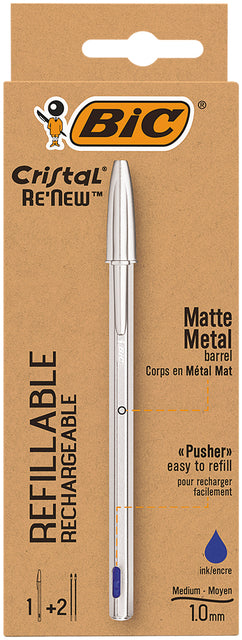 Bälle BIC Cristal RE-NEW Blue Blister 1 Stift + 2 Füllungen