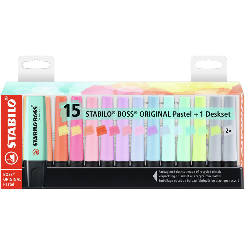 Stabilo - Textmarker BOSS Original 70/15 Pastell sortiertes Schreibtischset mit 15 Stück | 5 Stück