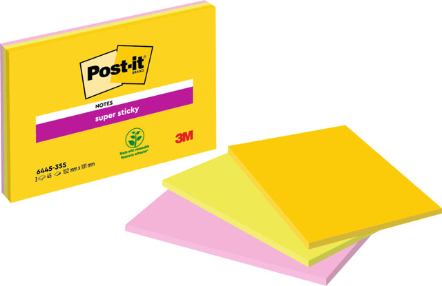 Memoblok 3m post-it 6445 Super Sticky 152x101mm Assorti | 16 Stücke