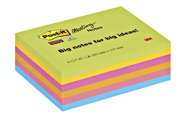 Memoblok 3m post-it 8645 Super Sticky 203x153mm Assorti | 8 Stücke