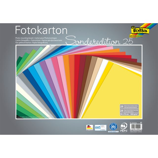 Folia Paper - Fotokarton Folia 2-seitig 50x70cm 300gr 25 Blatt sortiert