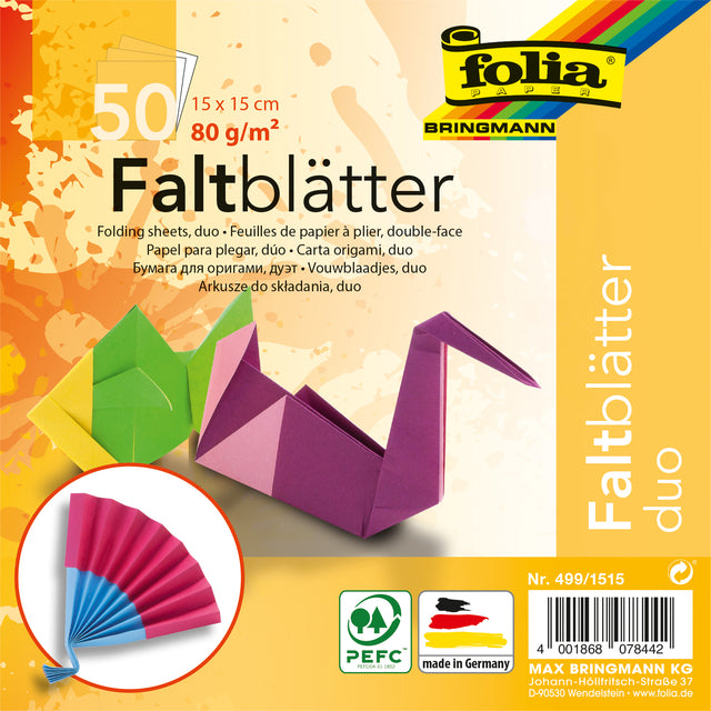 Folia-Papier - Faltblätter Folia 80gr 15x15cm 50 Blatt 2-seitig 10 Duo-Farben | 140 Stück