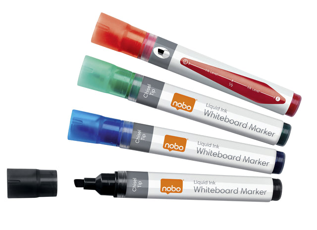 Felt -Tip Pen Nobo Whiteboard Encre liquide Drymarker Assorti en pente 4mm 4st | 12 pièces