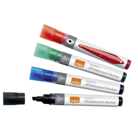 Nobo - Whiteboard-Marker Flüssigtinte diagonal sortiert 4mm 4St