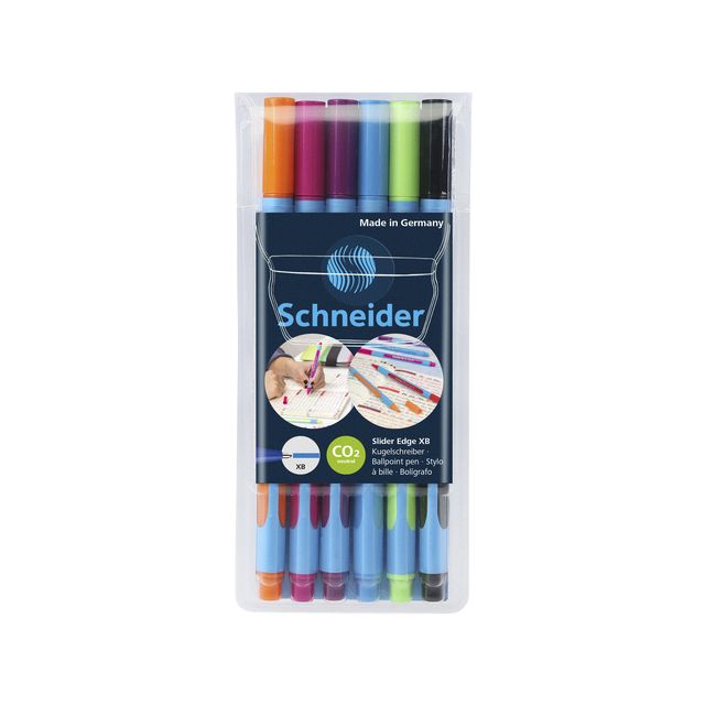 Schneider - Slider Edge Kugelschreiber extra breit sortiertes Etui mit 6 Stück