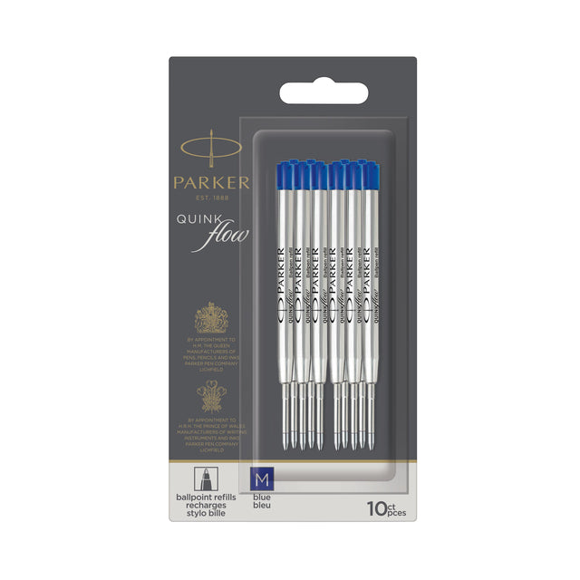 Parker - Kugelschreibermine Quinkflow mittelblau, Blisterpackung mit 10 Stück