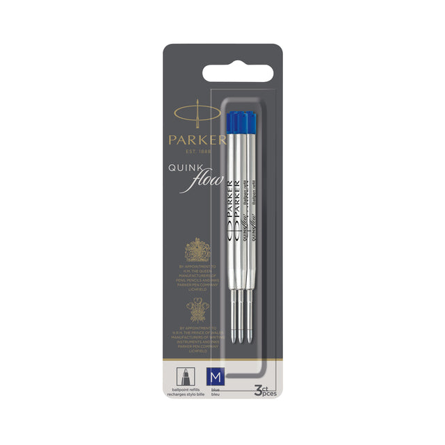 Parker - Kugelschreibermine Quinkflow mittelblau, Blisterpackung mit 3 Stück