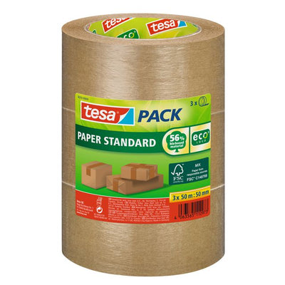 Tesa - Verpackungspaket® Papier Standard ecoLogo 50mx50mm braun Bündel 3 Rollen
