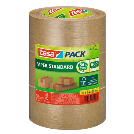 Tesa - Verpackungspaket® Papier Standard ecoLogo 50mx50mm braun Bündel 3 Rollen | 6 Stück