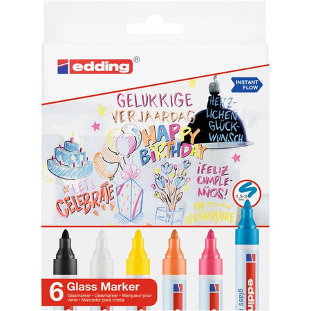 Edding - Filzstift 95 Glasplatte rund 1,5-3mm inkl. Gew. und Schw. sortiert 6 Stk