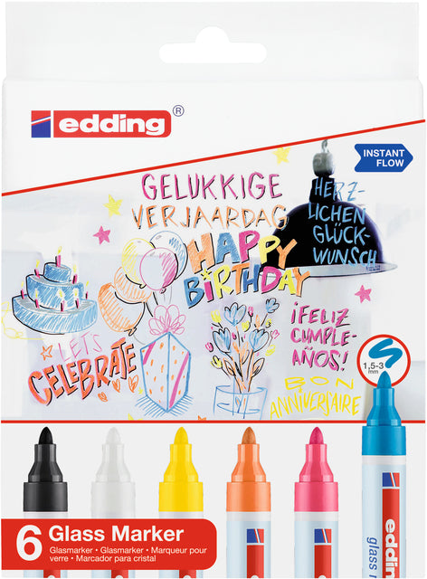 Edding - Filzstift 95 Glastafel rund 1,5-3mm inkl. WT und SW sortiert 6 Stk | 6 Stück