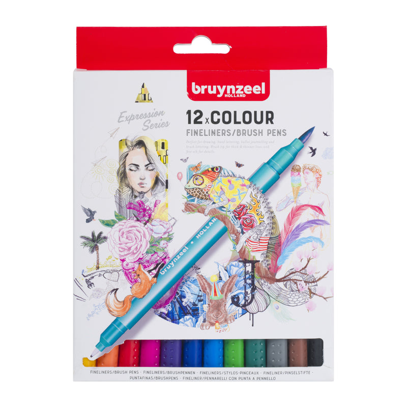 Bruynzeel - Fineliner Pinselstift Kreativset 12 Farben | 6 Stück