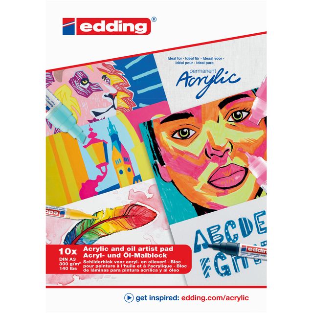 Edding - Öl- und Acrylblock 30010 A3 10 Blatt 300 Gramm weiß