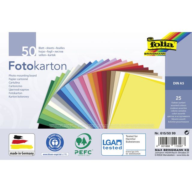 Folia Paper - Fotokarton Folia 2-seitig A5 270gr 50 Blatt 25 Farben