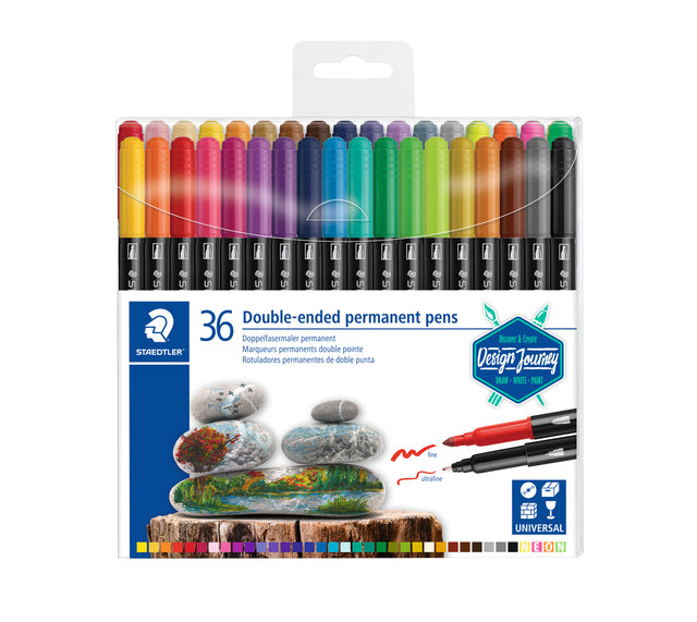 Staedtler - Filzstift Design Journey permanente Doppelspitze 36 Farben | 6 Stück