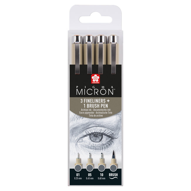 Sakura -  Fineliner pigma micron koelgrijs 4 maten | 6 stuks