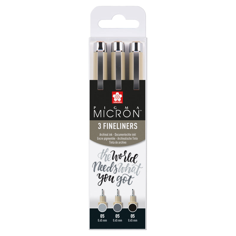 Sakura - Fineliner Pigma Micron 05 Set schwarz grau 3 Größen