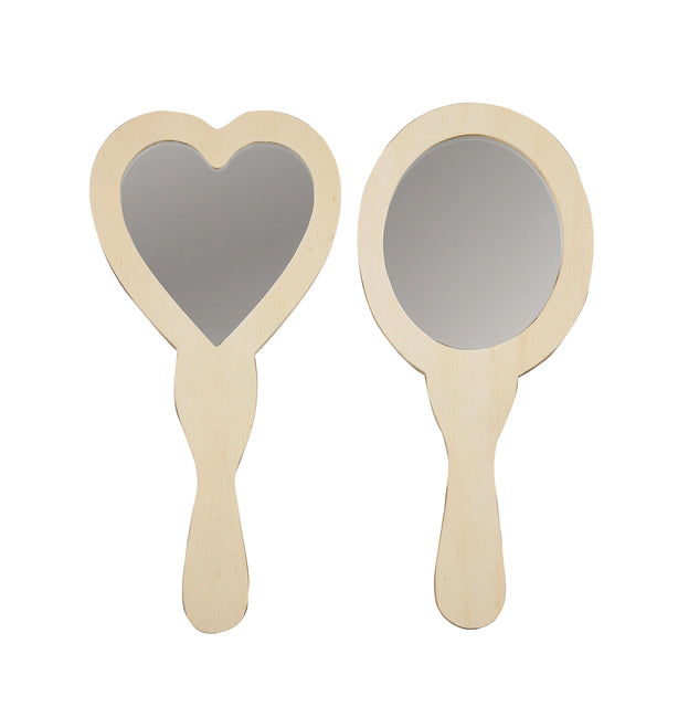 Creotime - Handspiegel Creativ Company Herz und Oval 23-24cm Holz 2 Stück