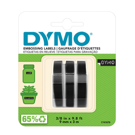 Dymo - Reliefprägeplastik 9mm schwarz auf weiß 3 Stück