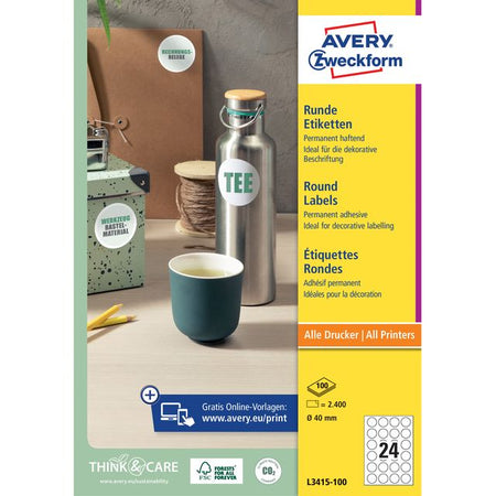 Avery Zweckform - Etikett Zweckform L3415 rund 40mm weiß