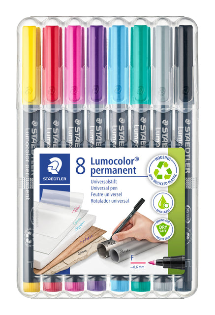 Staedtler - Filzstift Lumocolor 318 permanent F Set mit 8 Farben | 10 Stück