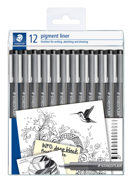 Staedtler - Fineliner Pigment 308 schwarz, Set mit 12 Breiten
