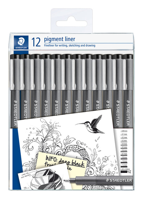 Staedtler - Fineliner Pigment 308 schwarz, Set mit 12 Breiten