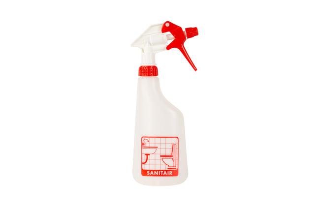 Cleaninq - Sprühflasche 600 ml leer mit Logo Sanitär | 12 Stück