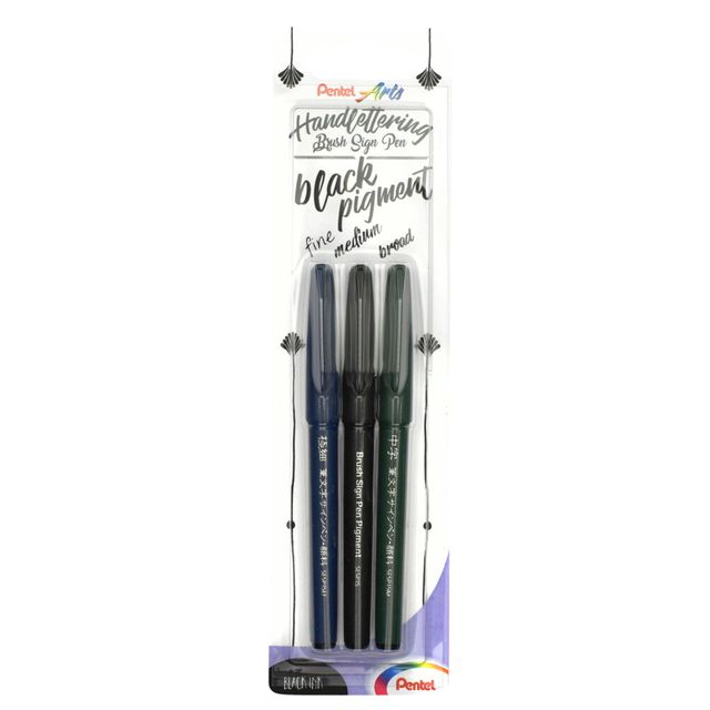 Pentel - Brushpen XSESP15 schwarz Blister mit 3 Stück