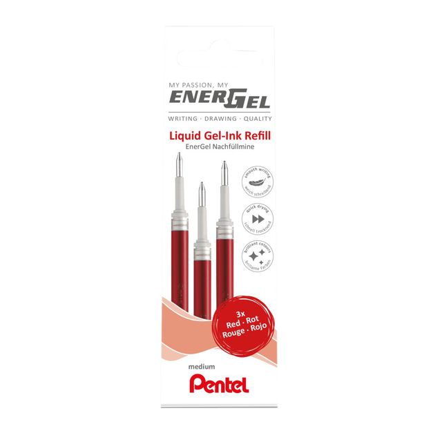 Pentel - Gelschreibermine LR7 Energel 0,4 mm rot, 3er-Set