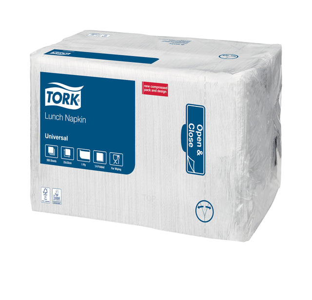 Lunchserviette Tork 1-lagig 33x33cm weiß 509300 | Holen Sie sich ein 500 Stück