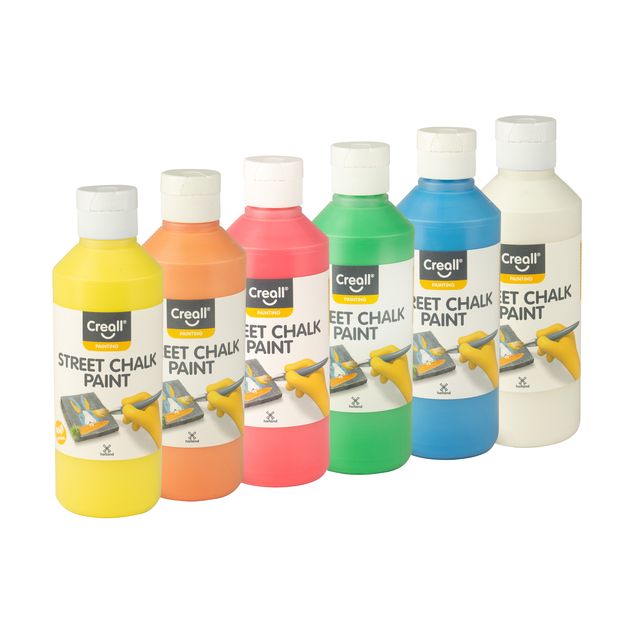 Creall – Kreidefarbe für Gehwege, Kreidefarbe, 6 Farben à 250 ml