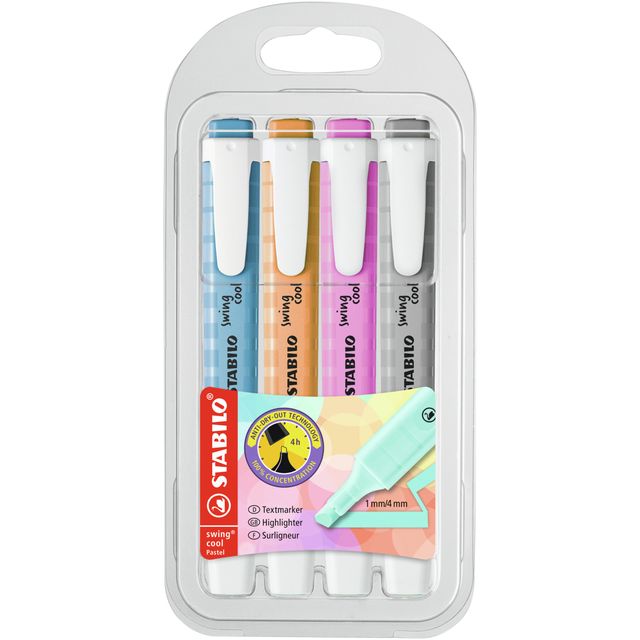 STABILO - Textmarker Swing cool 275/4 Pastell sortiert, Karton mit 4 Stück