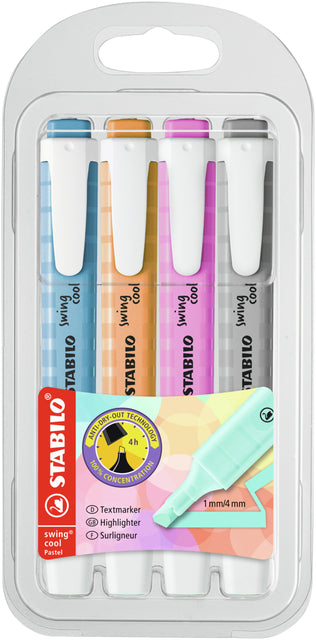 STABILO - Textmarker Swing cool 275/4 Pastell sortiert, Karton mit 4 Stück
