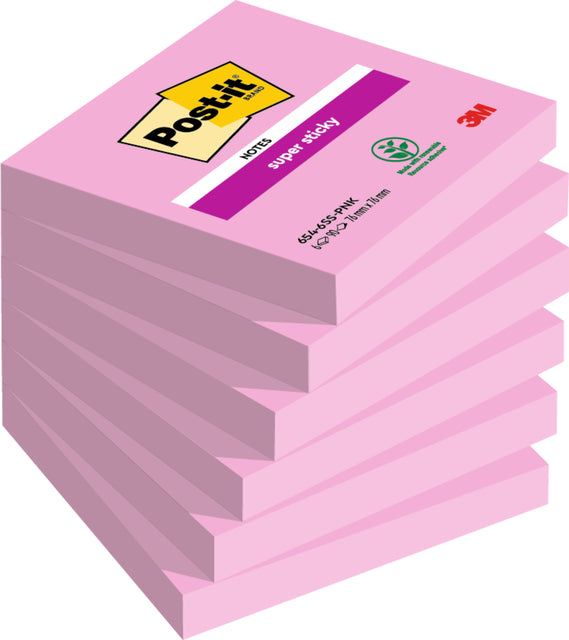 Memoblok 3m post-it 654 Super Sticky 76x76mm PNK | 6 Stück