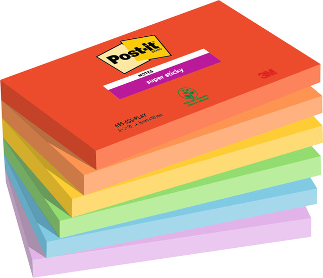 Memoblok 3m post-it 655 Super Sticky 76x127mm Play | 12 Stücke