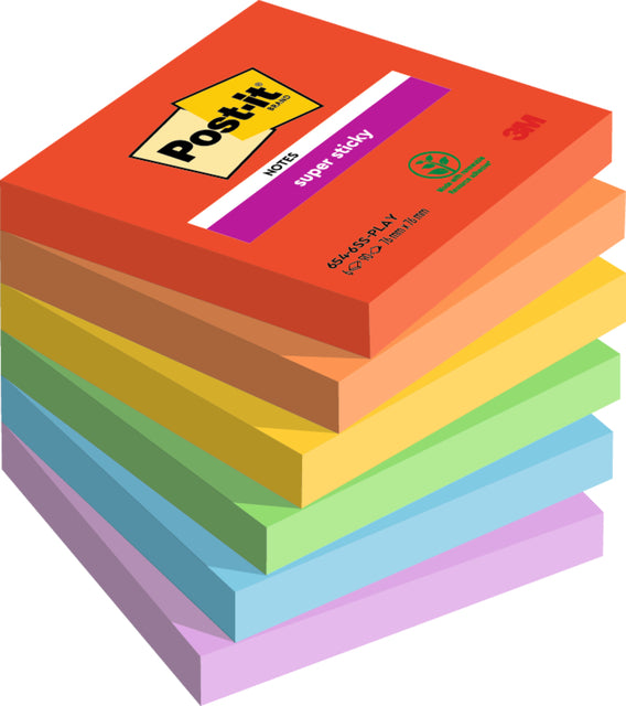 Memoblok 3m post-it 654 Super Sticky 76x76mm Play | 12 Stücke