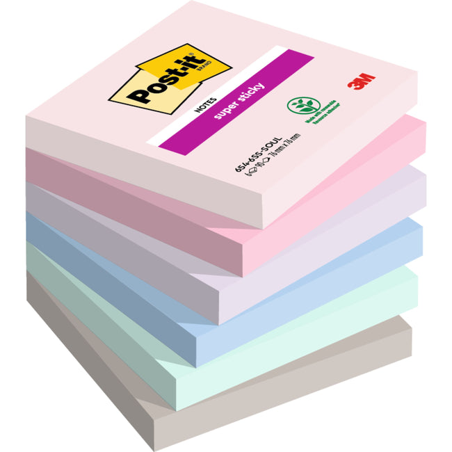 Post-it - Memopad 654 Super Sticky 76x76mm Soulful 6 Stück