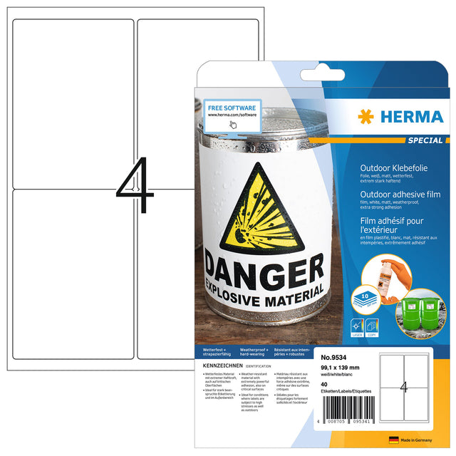 HERMA - Etikett 9534 99,1x139mm wetterfest weiß 40 Stück