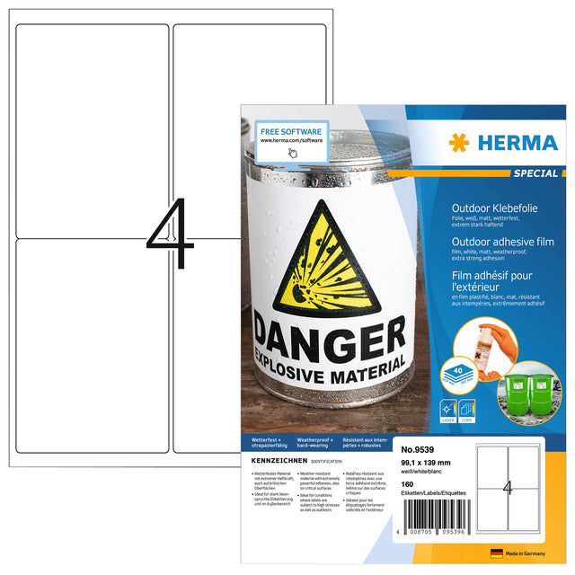 HERMA - Etikett 9539 99,1x139mm wetterfest weiß 160 Stück